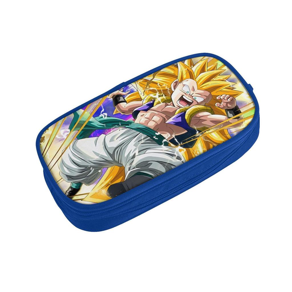 Dragon Ball Blue Double-Layer Pencil Case for Students, Goku Merchandise, Large Capacity, Wear-Resistant.