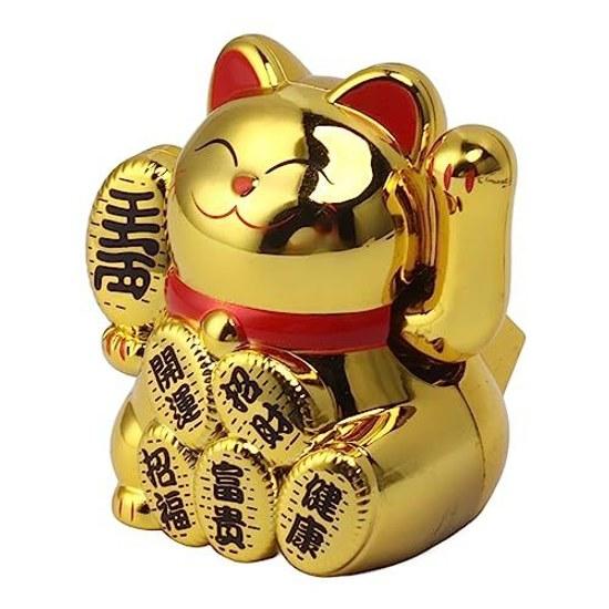 Solar Maneki Neko Waving Financial Luck Improvement Energy Saving Home Ornament Prosperity Business Celebration Opening (Gold)