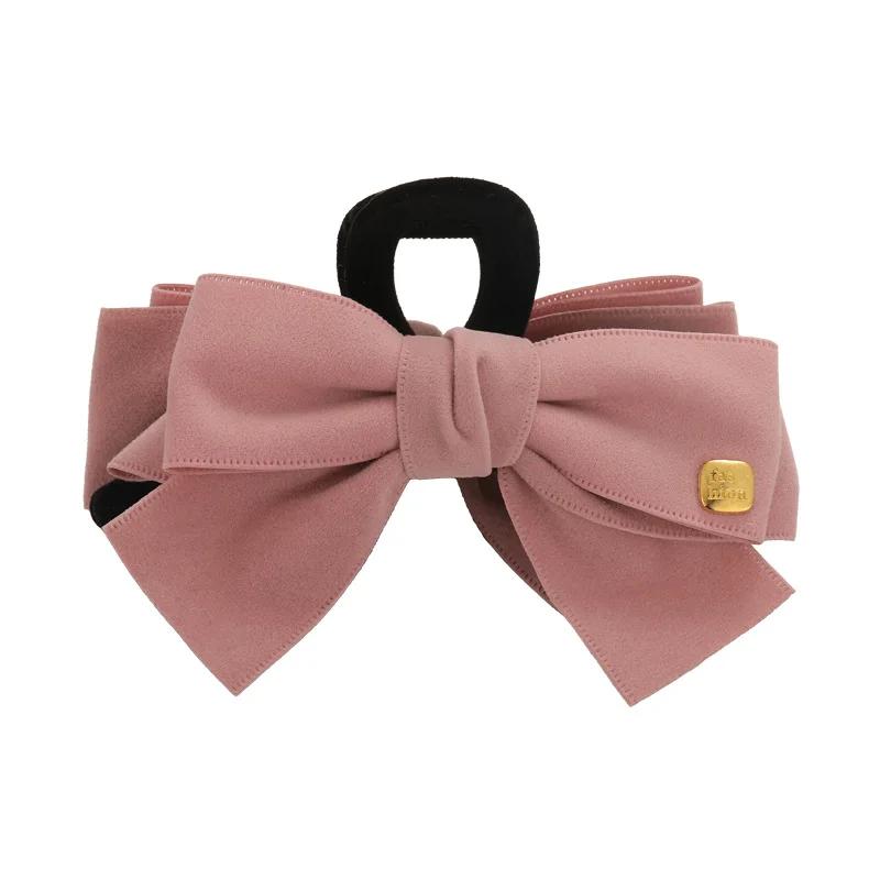 Fashion Bow Hair Claw Shark Clip Retro Suede Velvet Solid Color Hairpins for Womens Temperament Hair Clips Female Headdress Gift