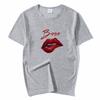 Summer Tops Red Mouth Lip Kiss Printed Women Fashion Tshirt Funny Leopard Graphic Tee