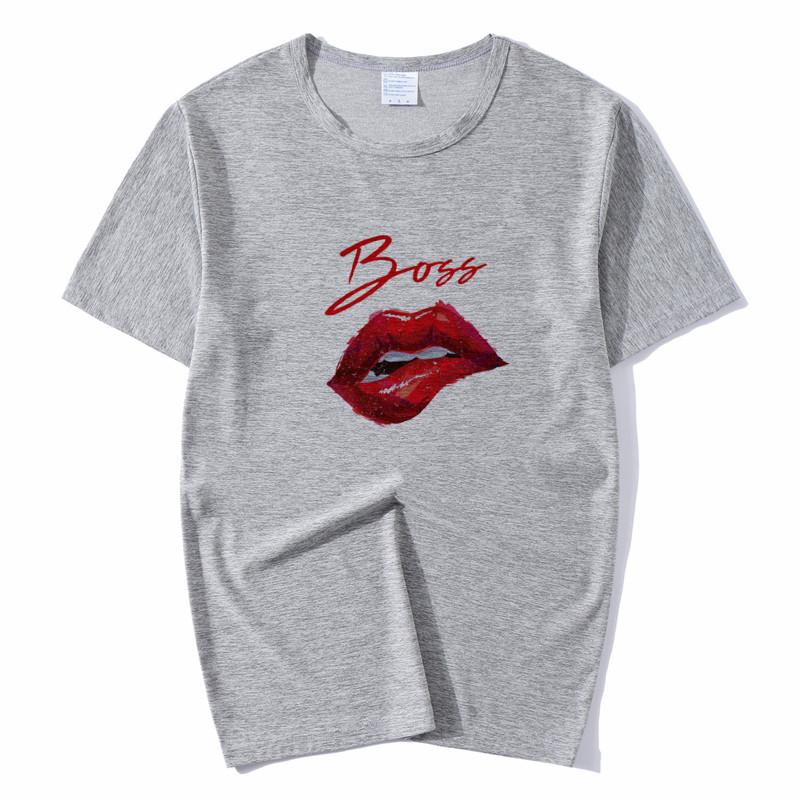 Summer Tops Red Mouth Lip Kiss Printed Women Fashion Tshirt Funny Leopard Graphic Tee
