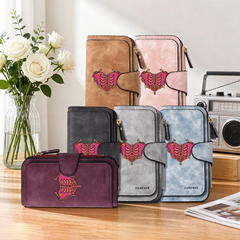 Gothic Skeleton Heart Pattern Long Wallet Forever Fashion Multifunctional Daily Cash Card Storage Purse