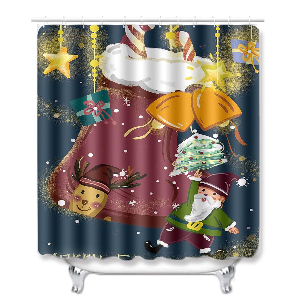Christmas Shower Curtain Floor Mat Combination Four-Piece Set Bathroom Toilet Carpet Shower Room Mat Foot Mat