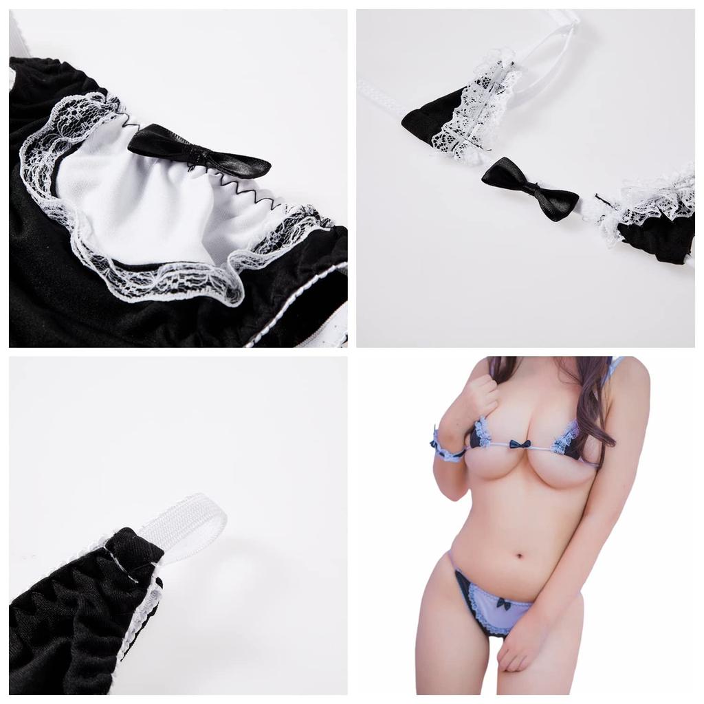 Sexy Micro Bikini Cosplay Bikini Extremely Small Erotic Adult Extreme Underwear Swimsuit Mini Bra Set [RICHYT9] See-through T-back 2-piece (Black)
