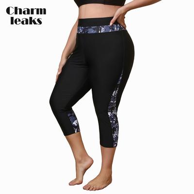 CHARMLEAKS Plus Size Swim Pants for Women High Waisted Swim Capris Swim Shorts Swimming Leggings