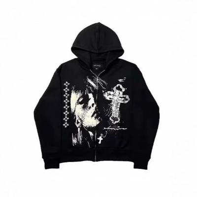 Sudadera con capucha para mujer, talla grande, con cremallera, letras de grafiti 3D, corte holgado, top corto, Streetwear, Otoño