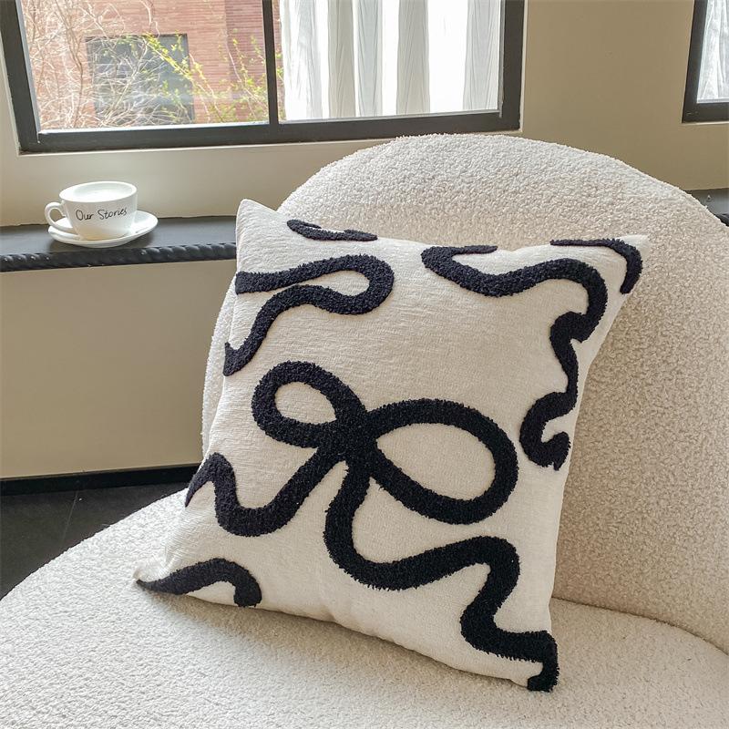 Light Luxury Chenille Embroidered Rose Pattern Decorative Pillow Cushion Soft Sofa Backrest Cushion Cover for Bedroom Home Decor