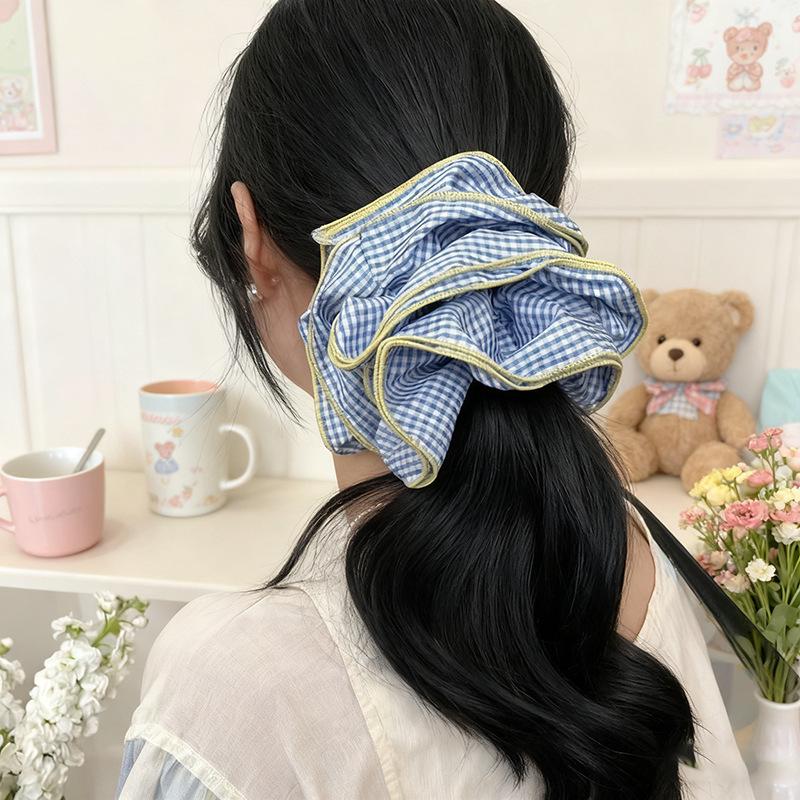 Korean Style Ruffled Plaid Color-Block Hair Tie - Retro Bun Accessory