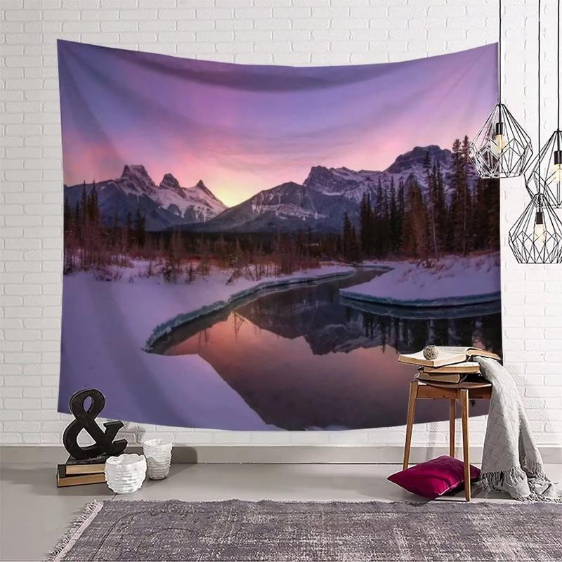 Winter Wandteppich Wald Verschneiter Kiefernbaum Wandteppich Sonnenaufgang Naturlandschaft Wandteppich Wandbehang Dekor für Schlafzimmer Wohnzimmer Studentenwohnheim