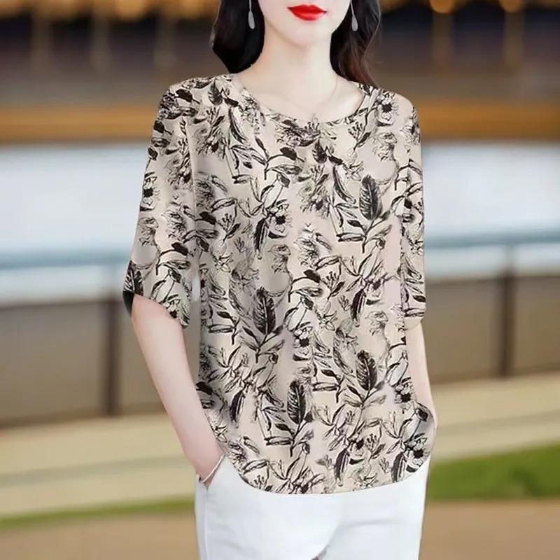 Round Neck Printed Half-sleeved T-shirt for Women Summer Loose Style Top