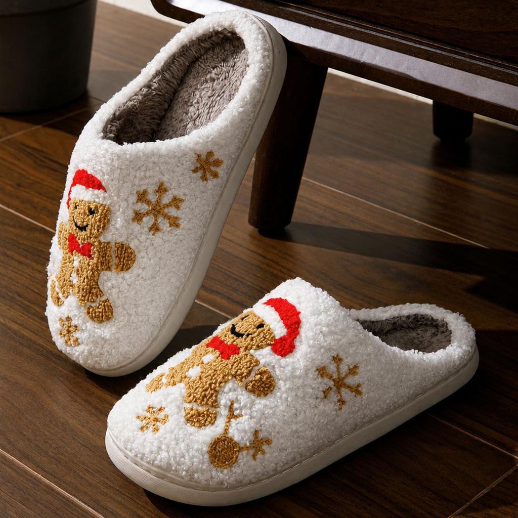 Couple Christmas Winter Slippers, Cozy Fuzzy Indoor House Shoes for Men Women