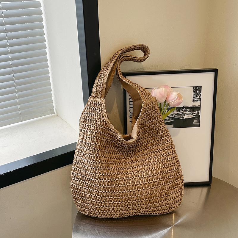 Fashi Rattan Women Shoulder Bags Woven Female Handbags Large Capacity Summer Beach Straw Bags Casual Tote Purses
