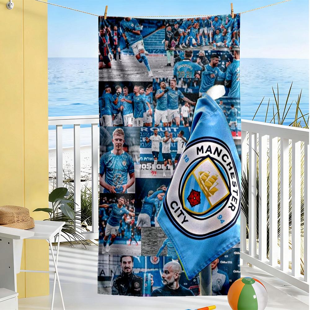 Asciugamano da Spiaggia Stile Manchester City FC Morbido Resistente Asciugatura Rapida Confortevole Leggero Adatto per Nuoto, Palestra, Campeggio, Yoga Vacanze