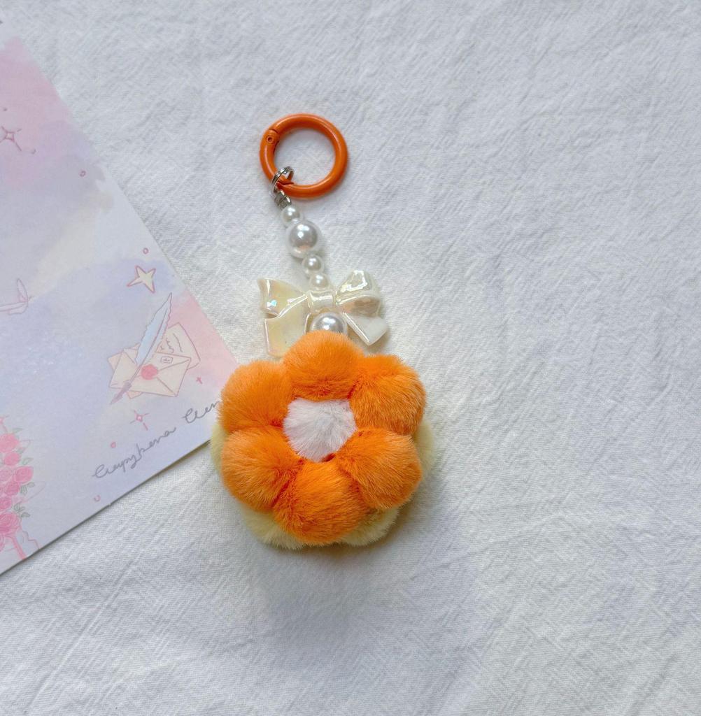 Cute Plush Flower Pom Pom Keychains - Charms for Backpacks and Bags