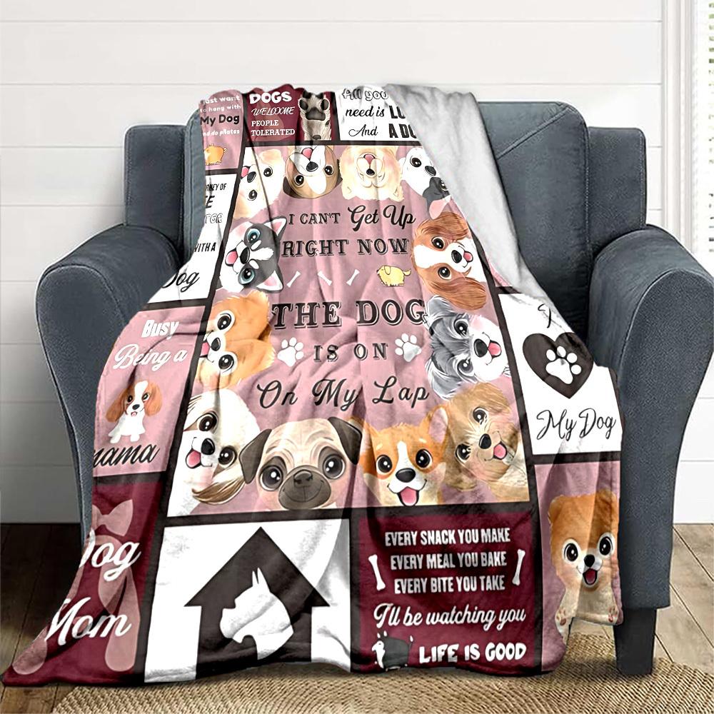 1PC Dog Quotes Print Blanket, Soft Throw Blanket - Warm & Cozy for Couch, Bed, Office, and Travel Yy250912165