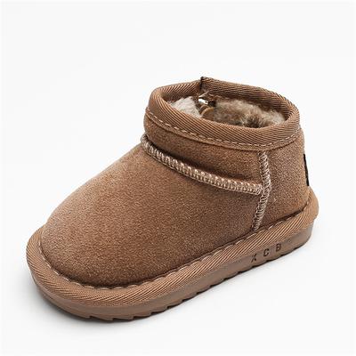 Kinder Winter Wildleder Obermaterial Stiefel Baby Warm Weich Kleinkind Schneestiefel Jungen und Mädchen Qualität Baumwollschuhe Mit Dickem Fell