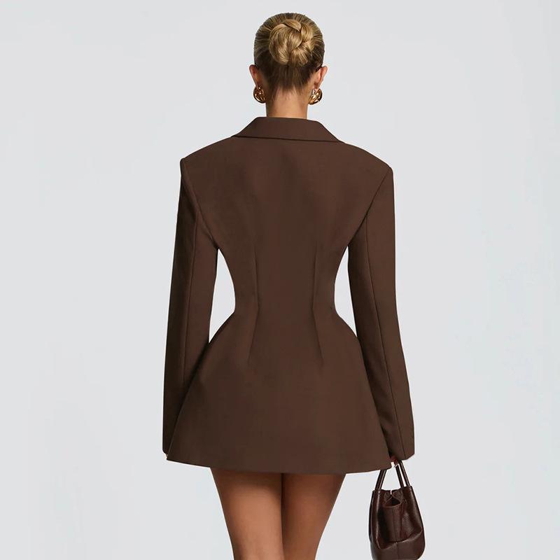 Women European Style Solid Color Casual Slim Fit Long Sleeve Blazer Mini Dress