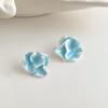 Light Blue Enamel Camellia Stud Earrings Irregular Petal Design Drip Glaze Flower Earrings Fashion Elegant Jewelry Gift For Women Girls