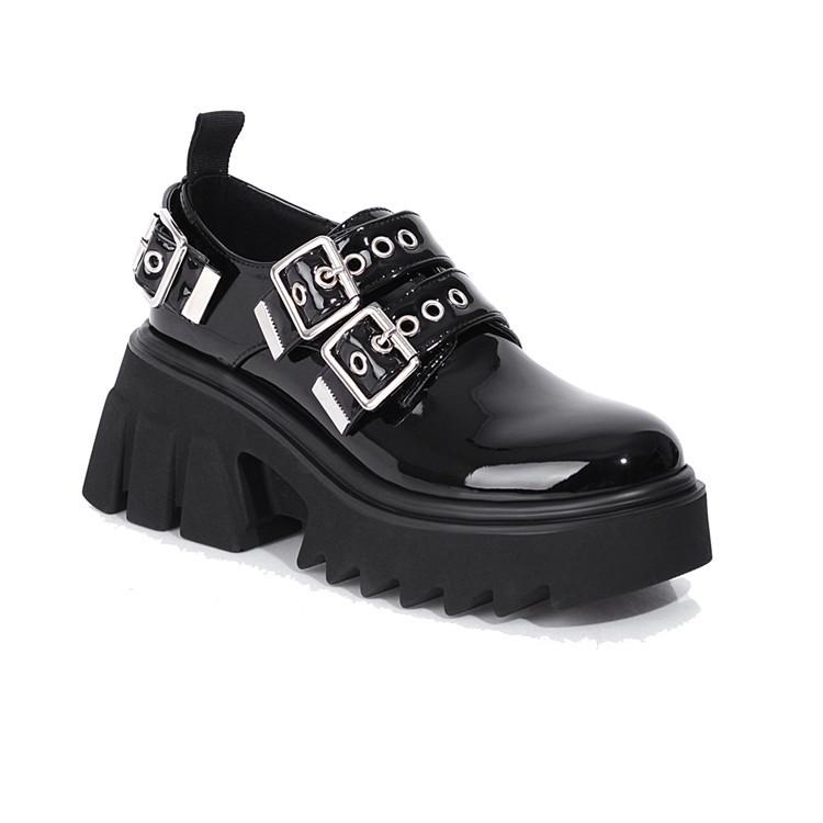 New street European and American large size British metal platform small leather shoes punk women's shoes