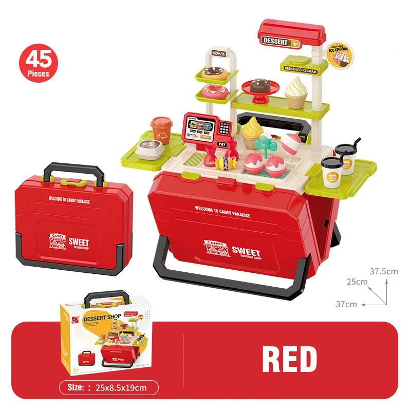 Barbecue Trolley Children's Kitchen Play Set Tableware Bbq Miniature Things Food Candy Suitcase Role-Playing Toys for Girls Kids