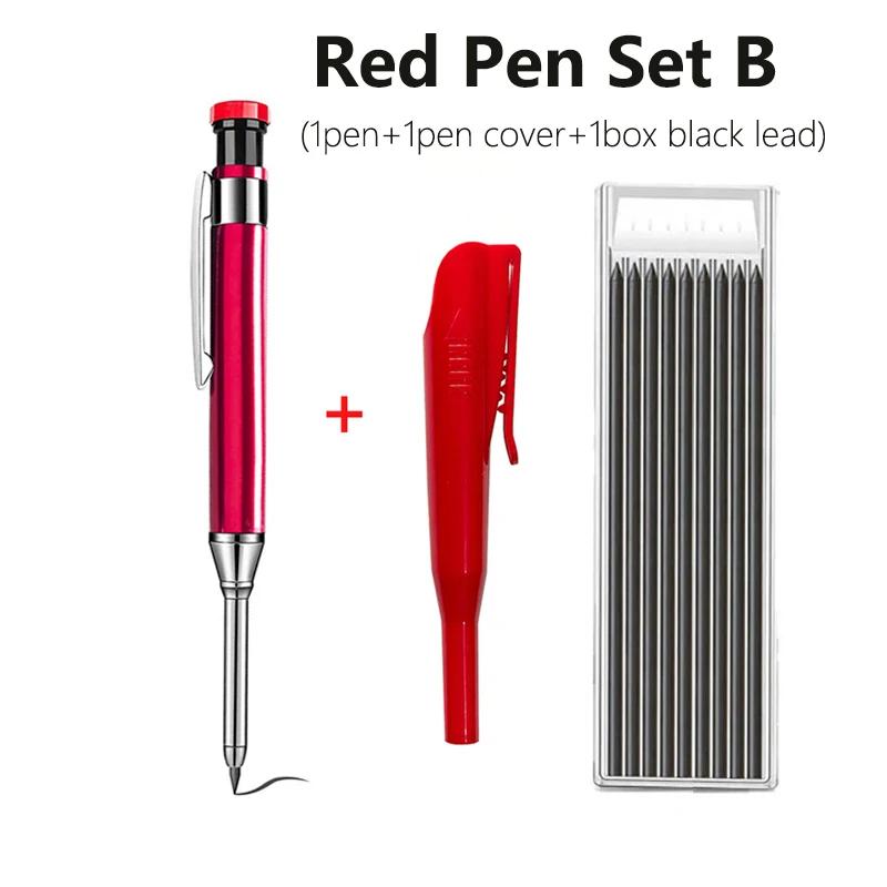 Red Black Blue 2.8mm All Metal Woodworking Automatic Pencil Set with Pen Cover 2B Lead Deep Hole Marking Engineering Drawing Pen