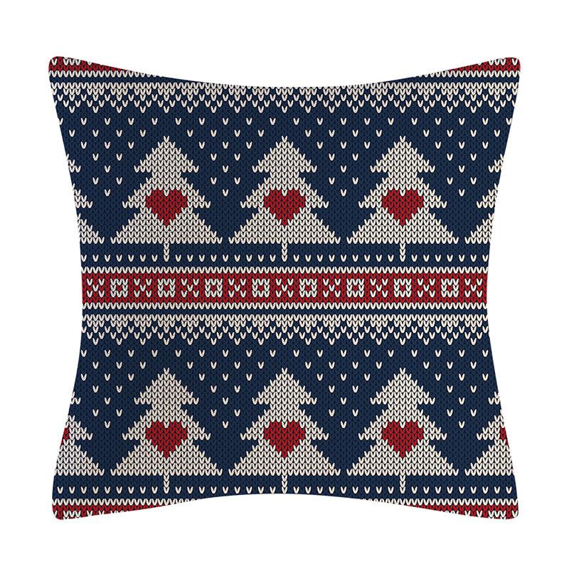 New Dark Blue Wool Knitted Style Christmas Linen Pillowcase Cartoon Sofa Pillowcase Cushion