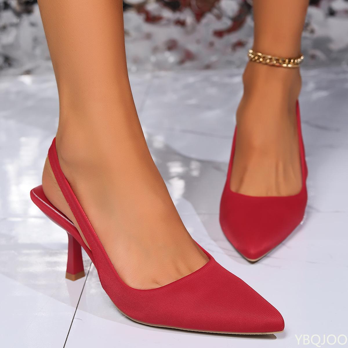 

Fashion Ladies New Summer High Heels Women Sandals Closed Toe Single Sandals Thin Mid-heeled Fashion Hollow Pointed Toe Women Sandals 43 красный