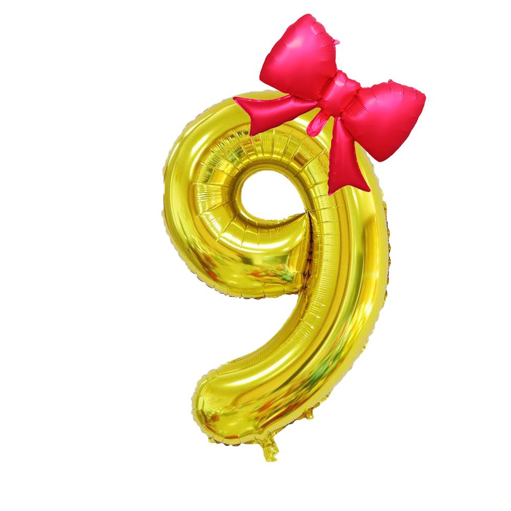 2Pcs 40Inch Gold Number Foil Balloon with Cute Bow Balloons For Kids Baby Girl 1st Birthday Party Decoration Favors Supplies