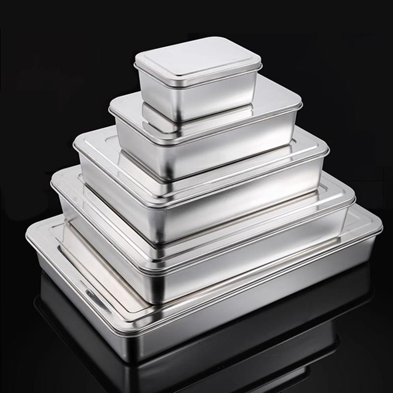 Stainless Steel Food Storage Tray With Lid Food Dessert Holder With Cover Storage Container Kitchen Restaurant Supply Organizer