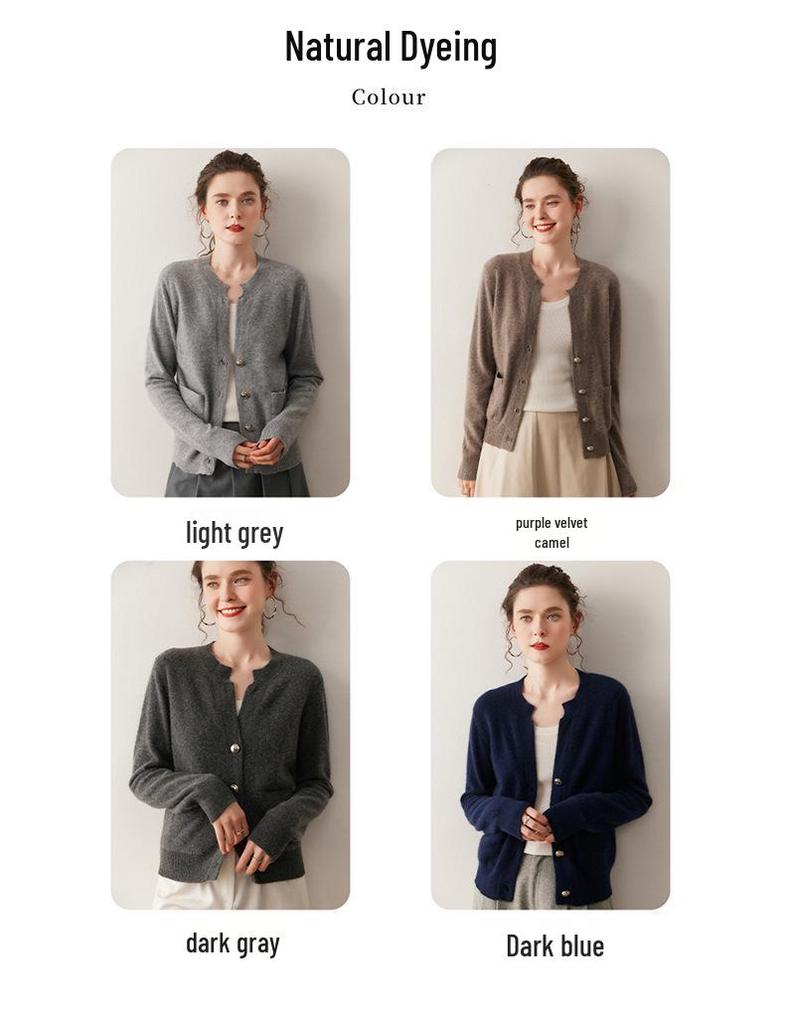 Round Neck Loose Cashmere Cardigan: Women's Long Sleeve Knit Sweater with Pockets - Autumn/Winter Outerwear.