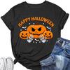 Women's Halloween Shirt_Pumpkin Art Patterns Crewneck Short Sleeve Halloween Party T-Shirt