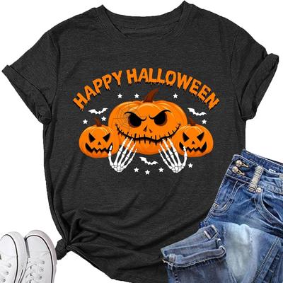Women's Halloween Shirt_Pumpkin Art Patterns Crewneck Short Sleeve Halloween Party T-Shirt