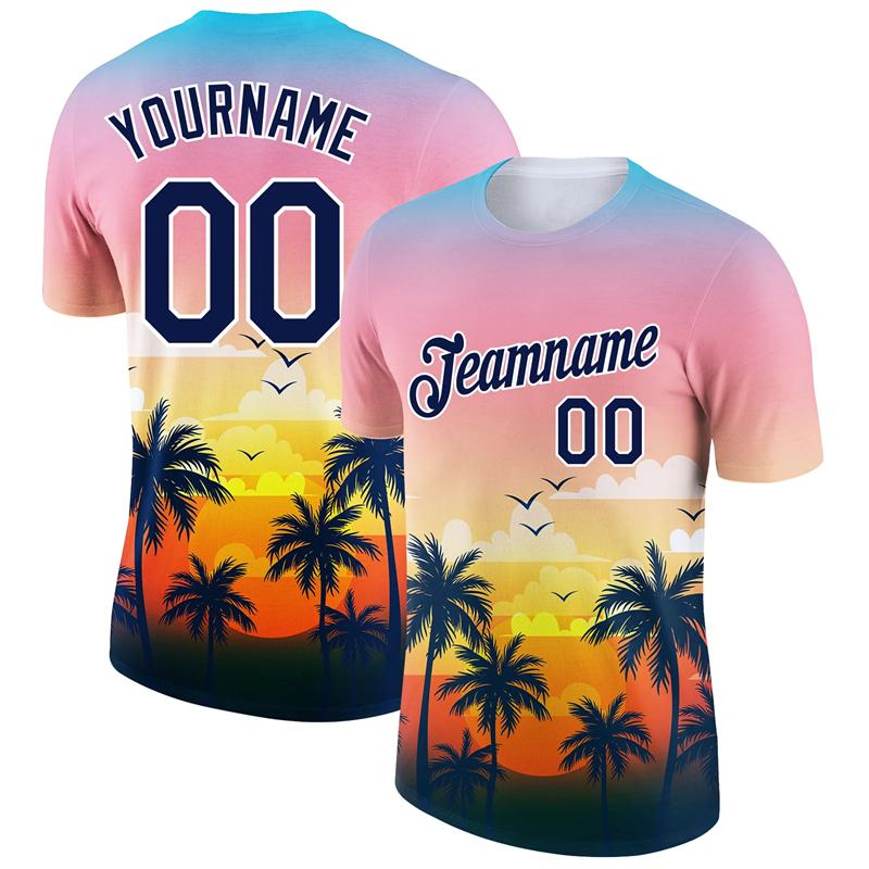 Hawaiian Style Palm Trees Print Custom Name Men's T-shirt Summer Street Cool Trend Sport Short Sleeve Basketball Top