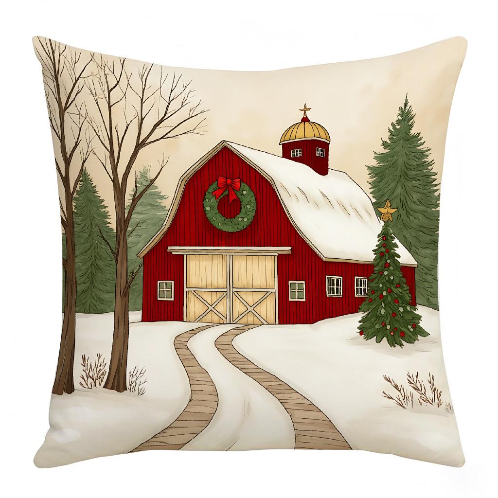 Christmas White Cartoon Christmas Decoration Combination Christmas Tree Festive Atmosphere Elements Living Room Bedroom Home Cushion Cover