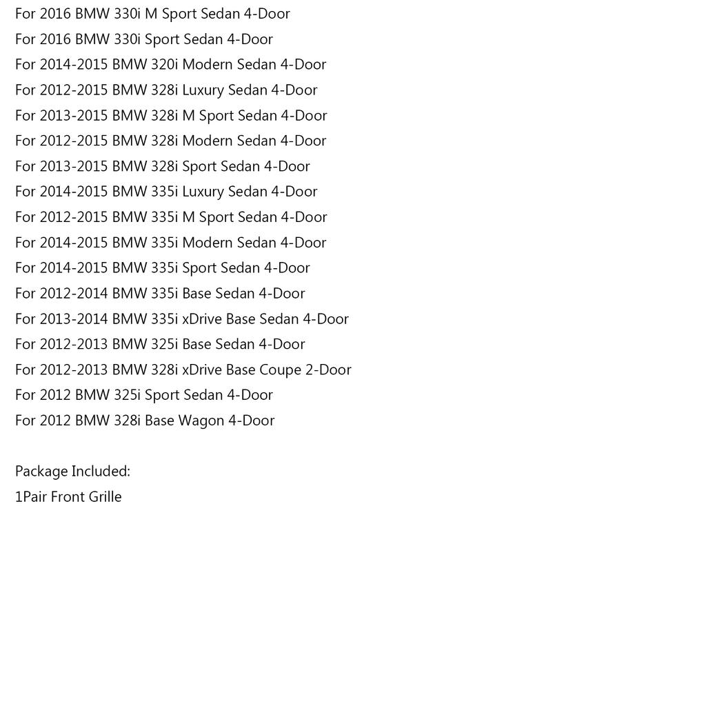 Gloss Black Front Kidney Grille Fit BMW 3 Series F30 F35 2012-2017 Dual Slats