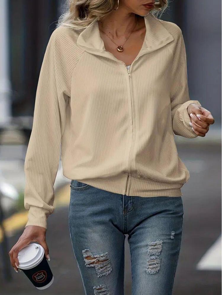 Women's Casual Loose Fit Knitted Jacket Long Sleeve Zipper Design Solid Color Versatile Autumn Winter Outerwear