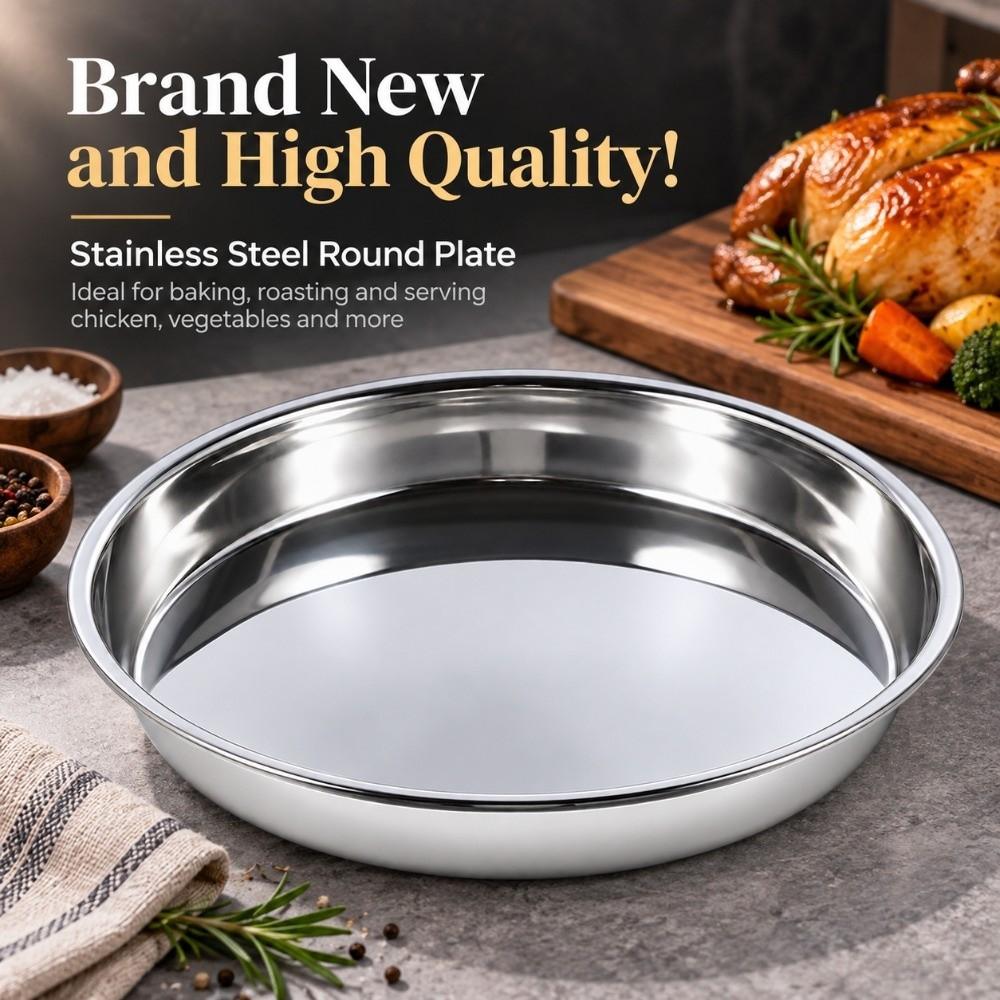 Flat Round Plate Shallow Tray Rustproof Round Baking Tray Gold Picnic Snack Plate  Restaurant