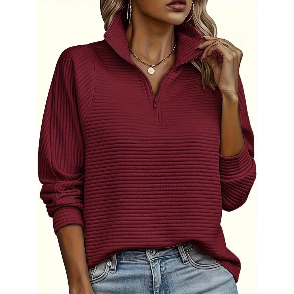 Suéter Casual de Punto con Cremallera para Mujer, Jersey Holgado de Manga Larga con Cuello en V, Color Puro, Adecuado para Usar en Primavera y Otoño, Bajo Regular