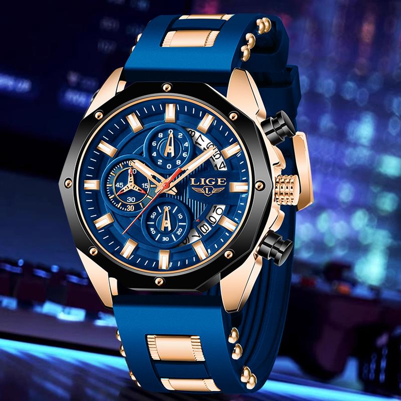 Reloj LIGE Fashion Mens Watches Top Brand Luxury Silicone Sport Watch Men Quartz Date Clock Waterproof Wristwatch Chronograph