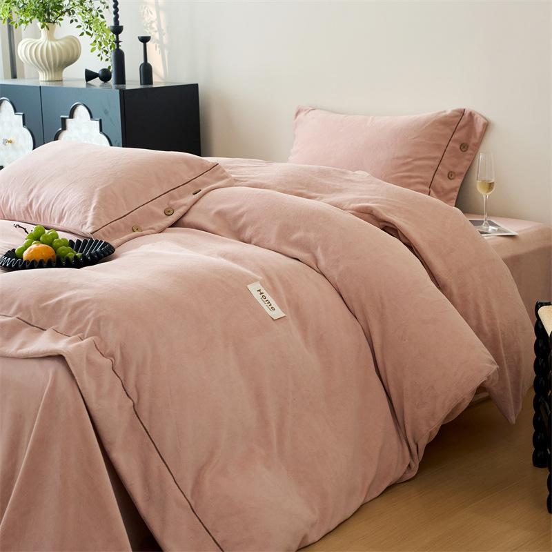 Thickened Milk Fleece Four-Piece Set, Button Coral Fleece Quilt Cover, Bed Three-Piece Set, Fleece Sheet Quilt Cover