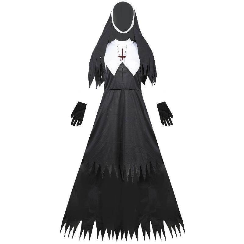 S-XXXL Halloween zombie nun costume cosplay cosplay zombie vampire demon costume S чёрный