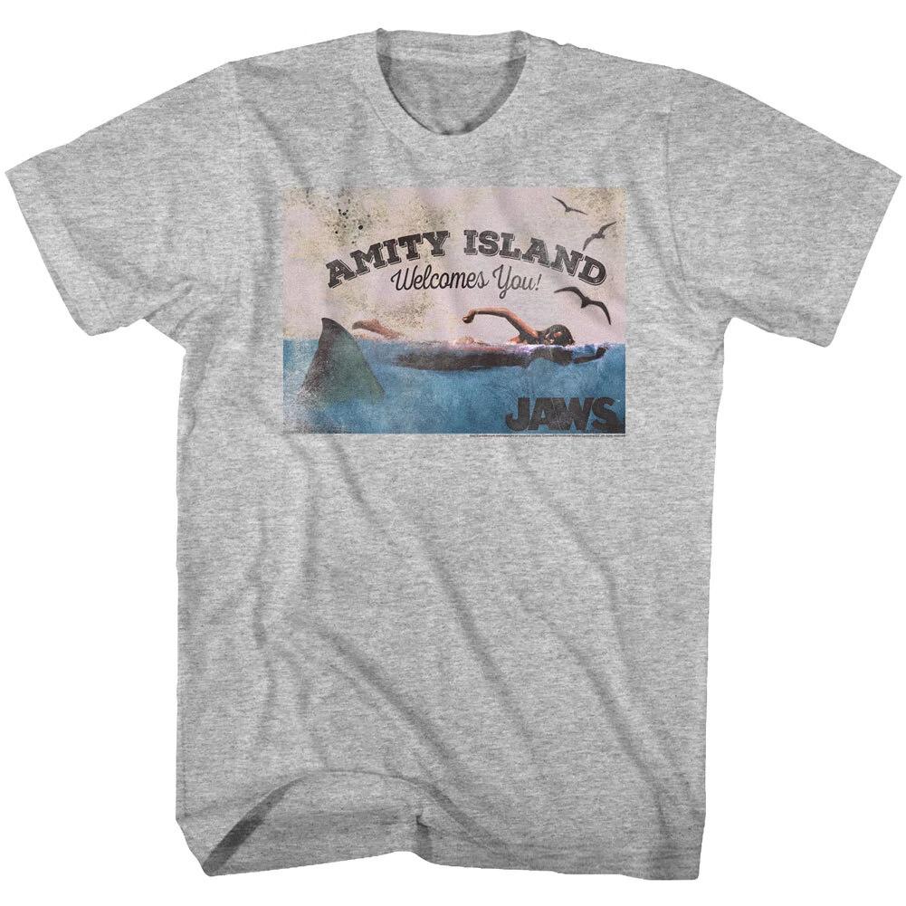Jaws 70 s Thriller Movie Amity Island Welcome You Shark Is Hungry Men s T Shirt L