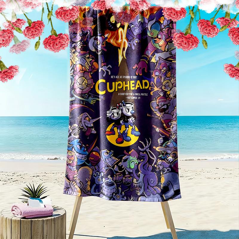 Cuphead Print Beach Towel, Large Soft Quick Dry Towel for Beach Camping Swimming