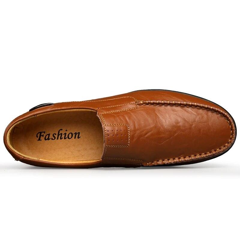 Leather Men's Casual Loafers Moccasins Breathable Slip-On Black Driving Shoes