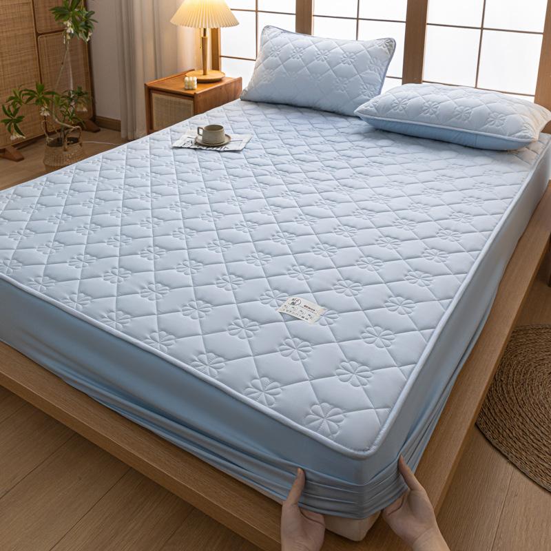 Class A Skin-Friendly Raw Cotton Bedspread Thick Quilted Bedspread Automatic Elastic Around Mattress Cover 1.8 Bed