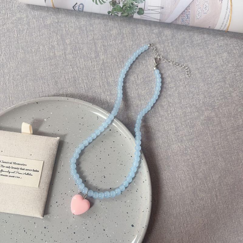Modische bunte Perlen Herz Anhänger Halskette für Frauen Mädchen Kontrastfarbe Choker Ästhetischer Schmuck Hals Accessoires
