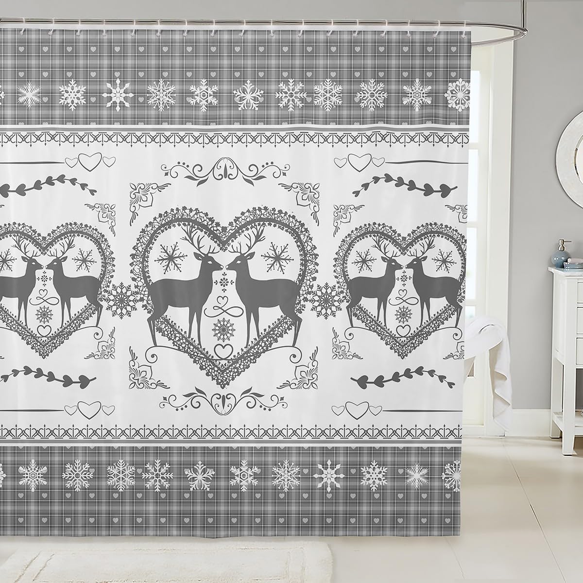 

Christmas Shower Curtains Xmas Reindeer Bathroom Curtain For Kids Women Men Winter Bird Bathroom Accessories Xmas Waterproof W60H190(CM)-1 Pcs