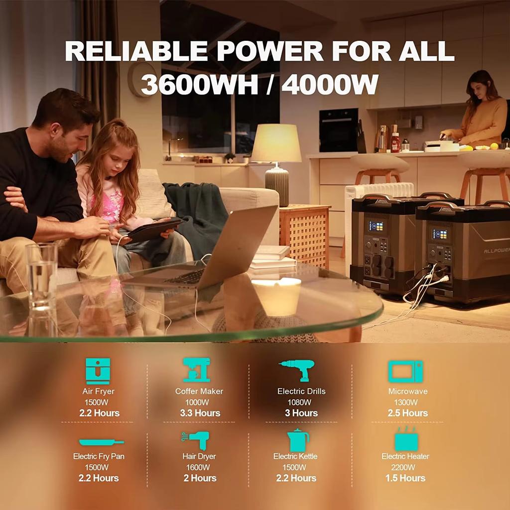 ALLPOWERS R4000 V2 Stazione di Alimentazione Portatile da 4000W 3600Wh Generatore Solare Batteria Espandibile con UPS per Campeggio Viaggio Interruzione di Corrente