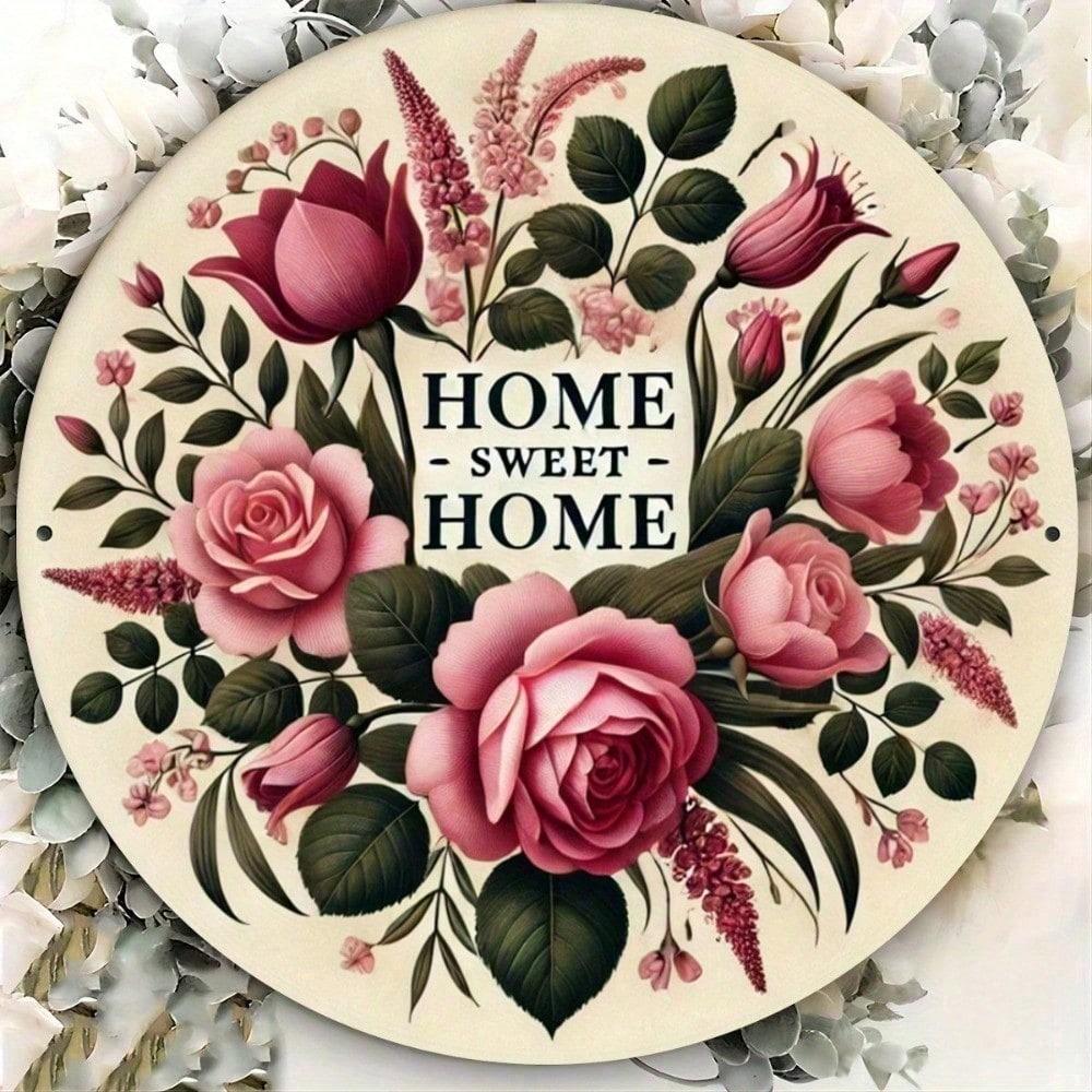 Home Sweet Home Tulip Engraved Metal Sign Rustic Country Iron Plaque Durable Waterproof Wall Decor for Indoor Outdoor