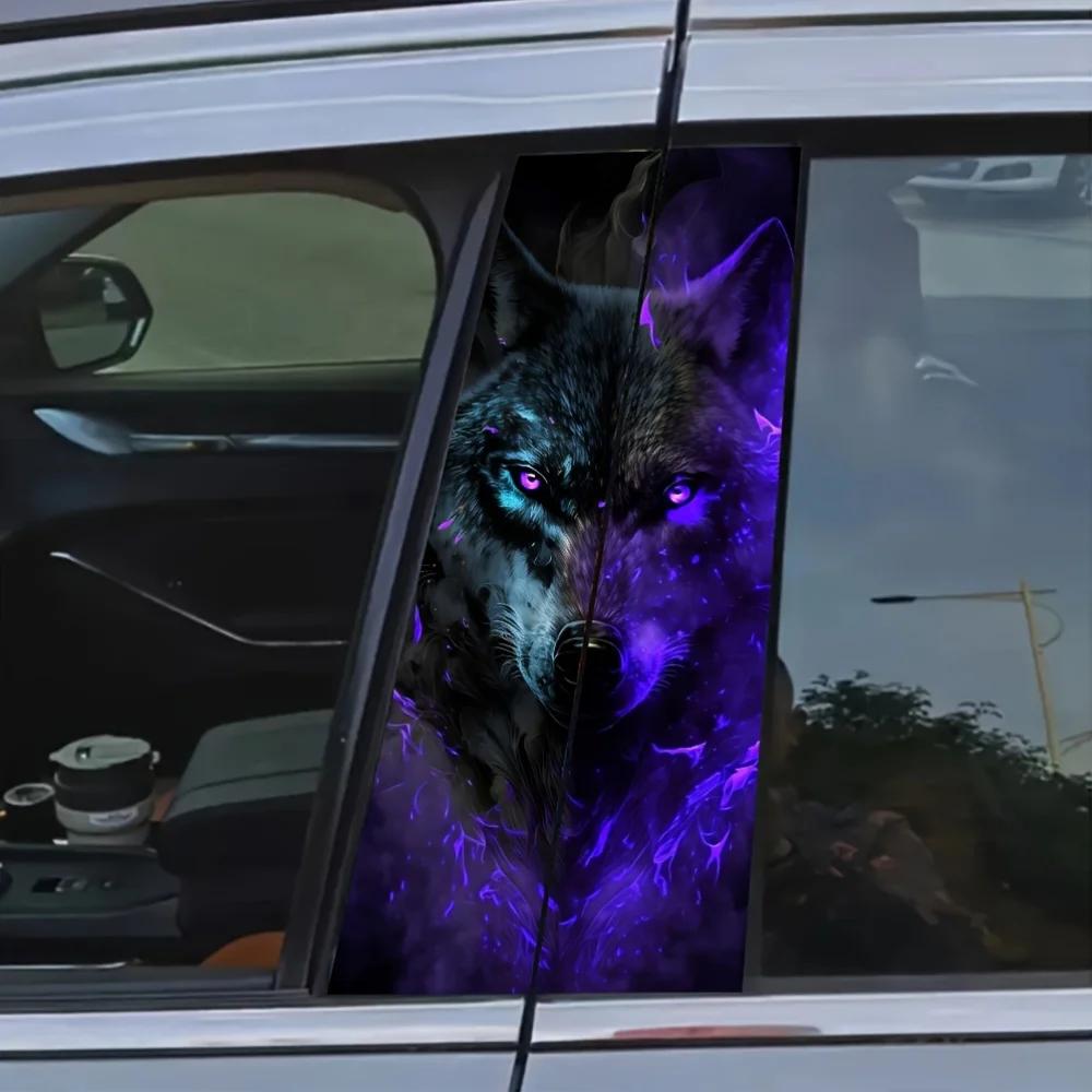 2-Piece Vinyl Cool Wolf Decal Animal Theme B-pillar Glossy Car Sticker for Vehicle Decor